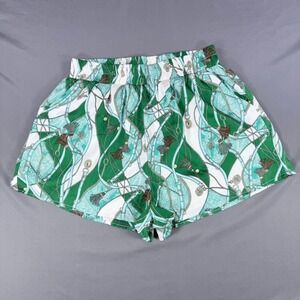 VICI Womens Large Green White Polyester Scarf Print Elastic Waist Pocket Shorts